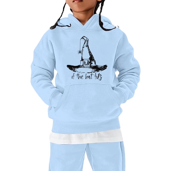 Ruyang Boys Girls Halloween Hooded Sweatshirt Cute Witch Hat Print Pullovers Kids Long Sleeve Tops Fall Outfits 2-13 Years