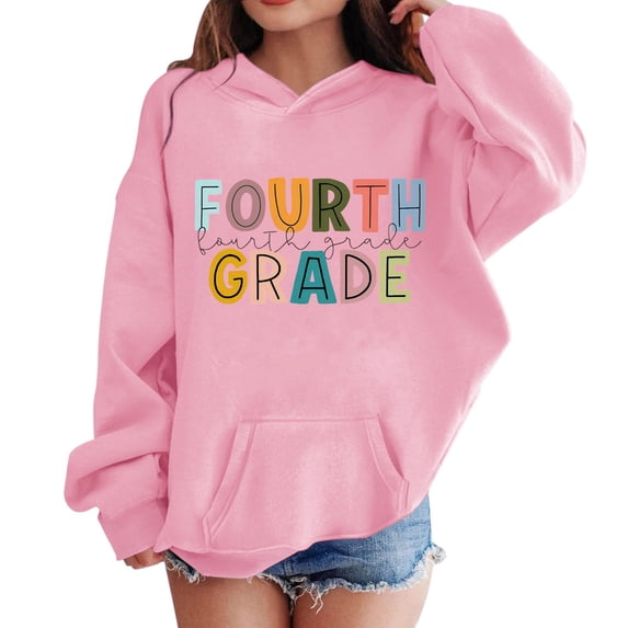 Ruyang Boys Girls Hoodie Sweatshirt Fourth Grade Colorful Letter Print Long Sleeve Pullover Cute Oversized Back to School Outfit