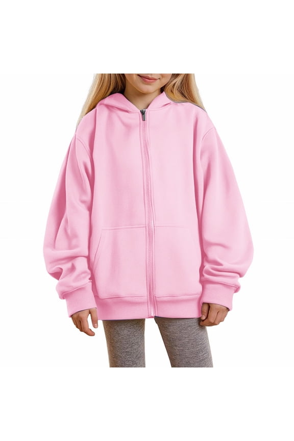 Boys Girls Oversized Zip Up Hoodie Long Sleeve Hooded Sweatshirts with Pockets Kids Plain Baggy Athletic Jackets