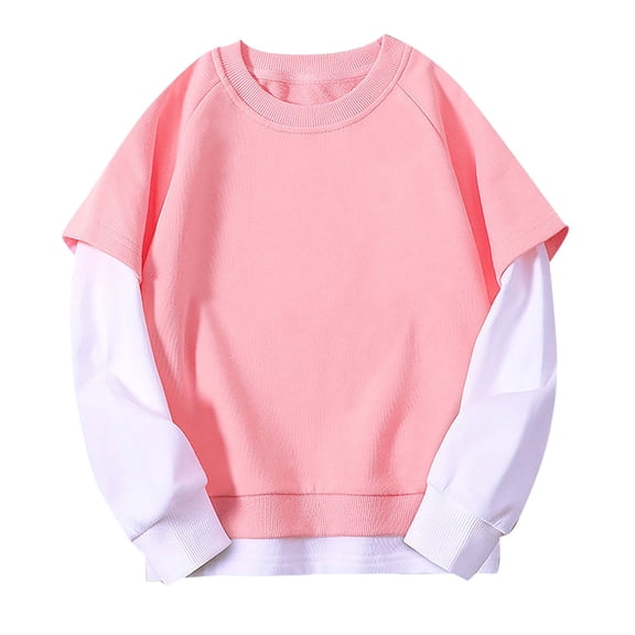 Ruyang Boys Girls Patchwork Sweatshirts 2 in 1 Street Pullover Sweatshirt Long Sleeve Color-Block Crewneck Trendy Hoodies