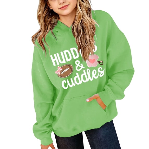 Ruyang Boys Girls Sport Hoodies Letter Football Print Long Sleeved Pullover Loose Fit Drop Shoulders Sweatshirt Fall Casual Clothes