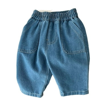Ruyang Boys Girls Toddler Denim Elastic Waist Pull on Jeans Baby Fashion Casual Denim Pants with Pockets Simple Pants