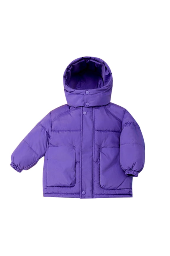 Boys Girls Winter Down Coat Padded Warm Hooded Cotton Jacket Kids Zip Up Button Thermal Quilted Puffer Outwear