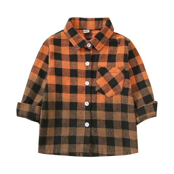 Ruyang Boys Gradient Color Plaid Flannel Shirt Vintage Long Sleeve Button Down Shirts with Pocket Lightweight Cardigan
