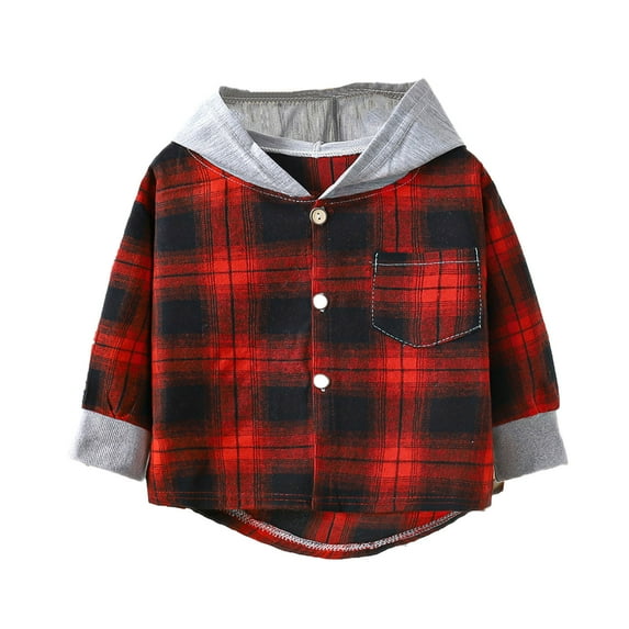 Ruyang Boys Hood Flannel Plaid Shirts Spring Fall Clothes Button Down Long Sleeve Shirt Lightweight Shacket Jacket