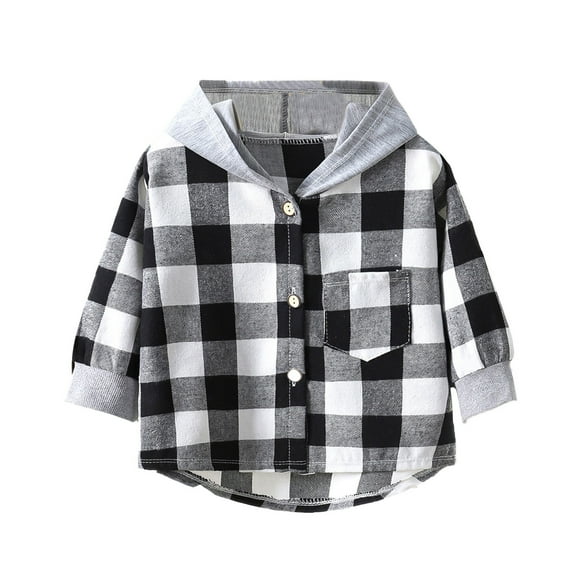 Ruyang Boys Hood Flannel Plaid Shirts Spring Fall Clothes Button Down Long Sleeve Shirt Lightweight Shacket Jacket