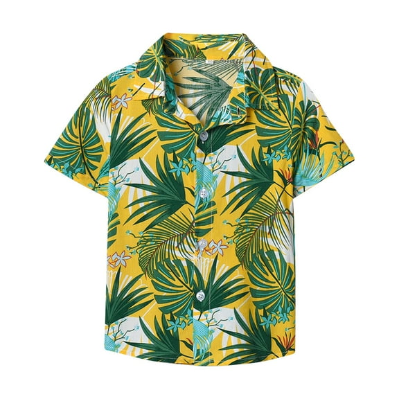 Ruyang Boys Lapel Tropical Botanical Print Single Breasted Cardigan Beach Shirt Boy Summer Cool Clothes Set With Buttons