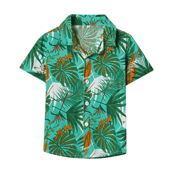 Ruyang Boys Lapel Tropical Botanical Print Single Breasted Cardigan Beach Shirt Boy Summer Cool Clothes Set With Buttons