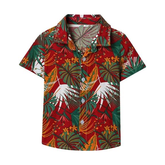 Ruyang Boys Lapel Tropical Botanical Print Single Breasted Cardigan Beach Shirt Boy Summer Cool Clothes Set With Buttons
