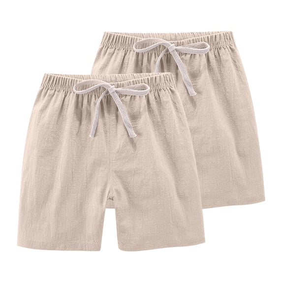 Ruyang Boys Linen Shorts Kids Casual Elastic Waist Drawstring Summer Shorts 2 Pack Teen Baggy Wide Leg Short Trouser Beach Hot Pants