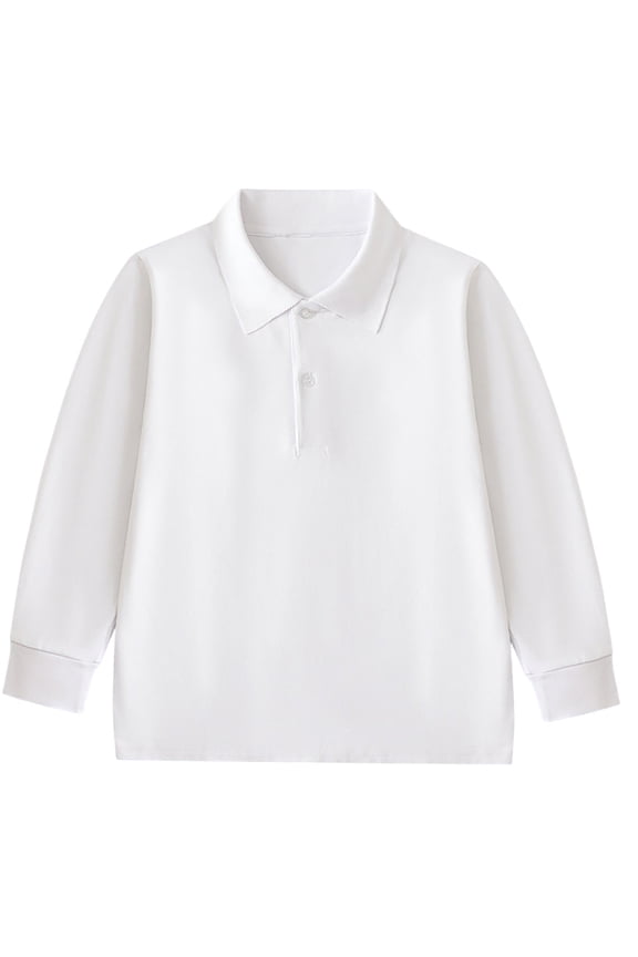 Boys Pol𝐨 Shirts Plain Long Sleeve Baseball T-Shirts Kids Cotton Base Layer Top Lapel Button Casual Sweaters