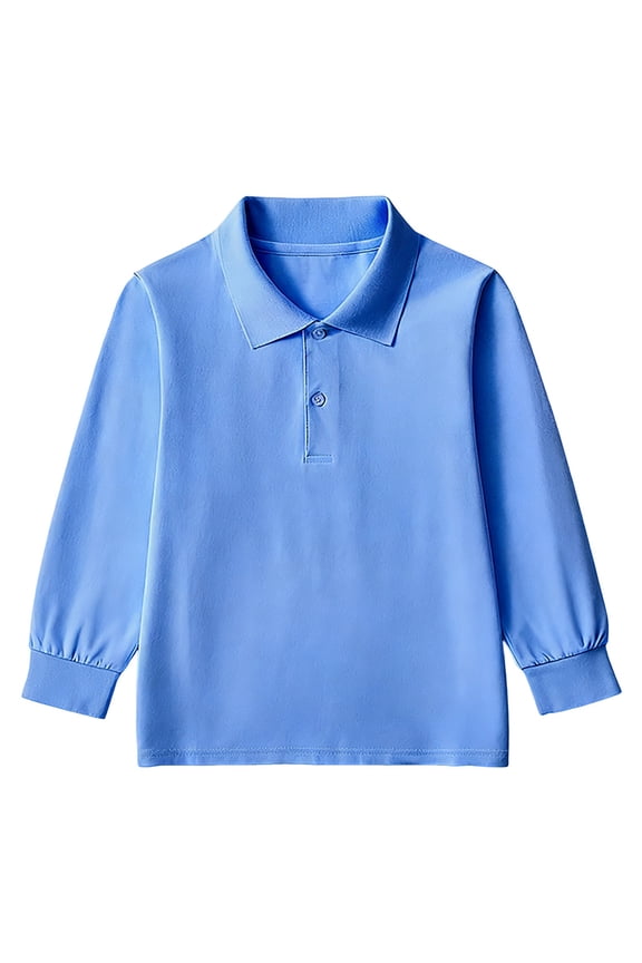 Boys Pol𝐨 Shirts Plain Long Sleeve Baseball T-Shirts Kids Cotton Base Layer Top Lapel Button Casual Sweaters