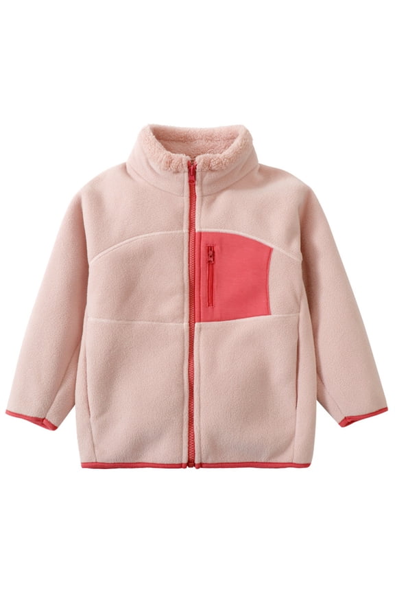 Boys Polar Fleece Jacket Girls Mock Neck Furry Sherpa Coat Fall Winter Warm Soft Fuzzy Zip Up Patchwork Outwear