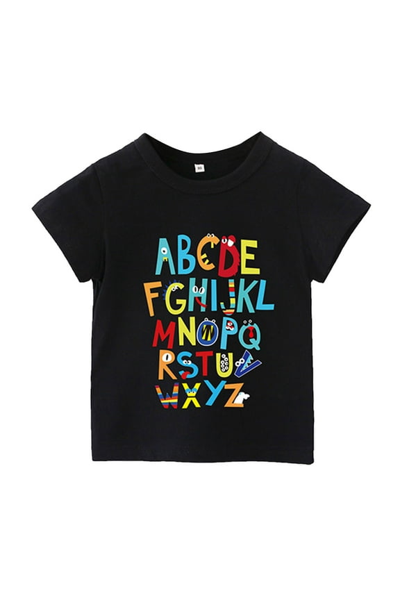 Toddler Letter Print T Shirt Baby Boys Girls Kids Short Sleeve Soft Summer Clothes Tees Tops Loose Comfy Cotton Shirt