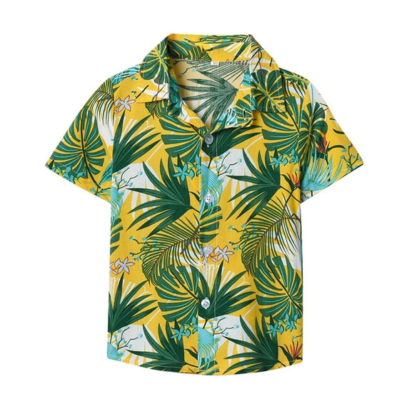 Ruyang Boys Short Sleeve Shirts Colorful Tropical Print Hawaiian Beach Tee Shirt Button Down Tops Summer Clothes