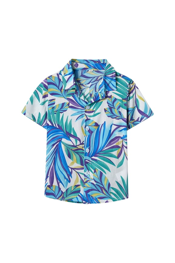 Boys Short Sleeve Shirts Colorful Tropical Print Hawaiian Beach Tee Shirt Button Down Tops Summer Clothes