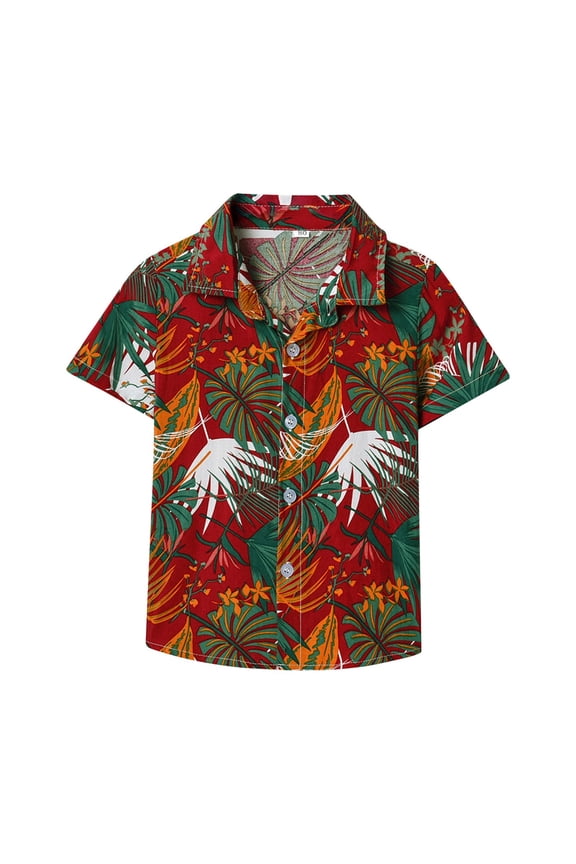 Boys Short Sleeve Shirts Colorful Tropical Print Hawaiian Beach Tee Shirt Button Down Tops Summer Clothes