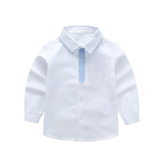 Ruyang Boys Spring Fall Uniform School Shirt Top Basic Flannel Button Down Shirts Casual Long Sleeve Solid Color Tees