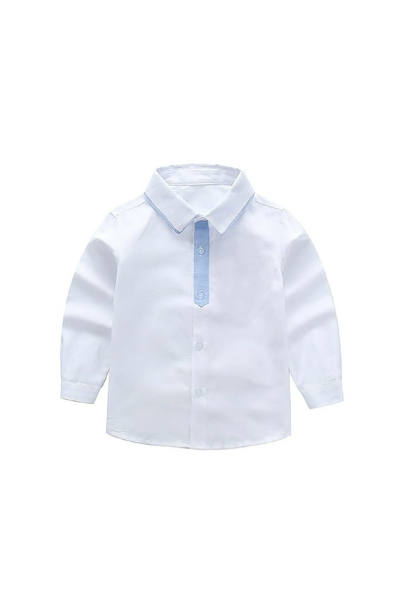 Boys Spring Fall Uniform School Shirt Top Basic Flannel Button Down Shirts Casual Long Sleeve Solid Color Tees