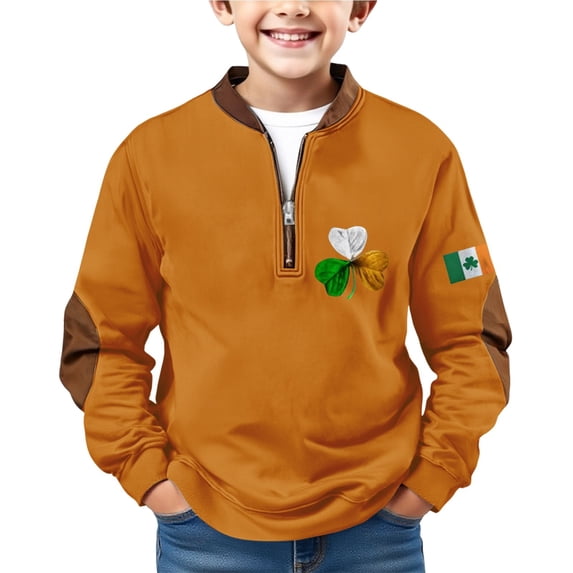 Ruyang Boys St Patricks Day Sweatshirts Half Zipper Ribbed Cuffs Pullover Sweatshirts Tops Shamrock Printed Teens Long Sleeve Hoodie