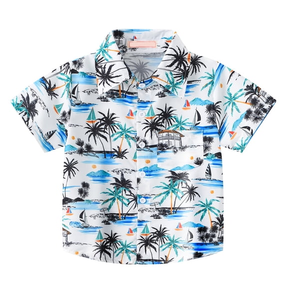 Ruyang Boys Stripe Tropical Print Shirts Button Down Short Sleeve Tee Shirt Top Summer Clothes Hawaiian Beach Cardigan