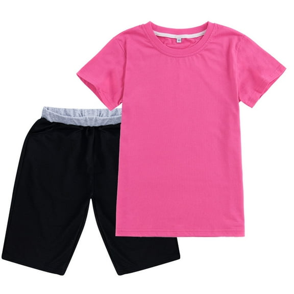 Ruyang Boys Summer Athletic Shorts Sets Soft Solid Color Short Sleeve Tshirt & Shorts Causal Baggy Workout Outfits