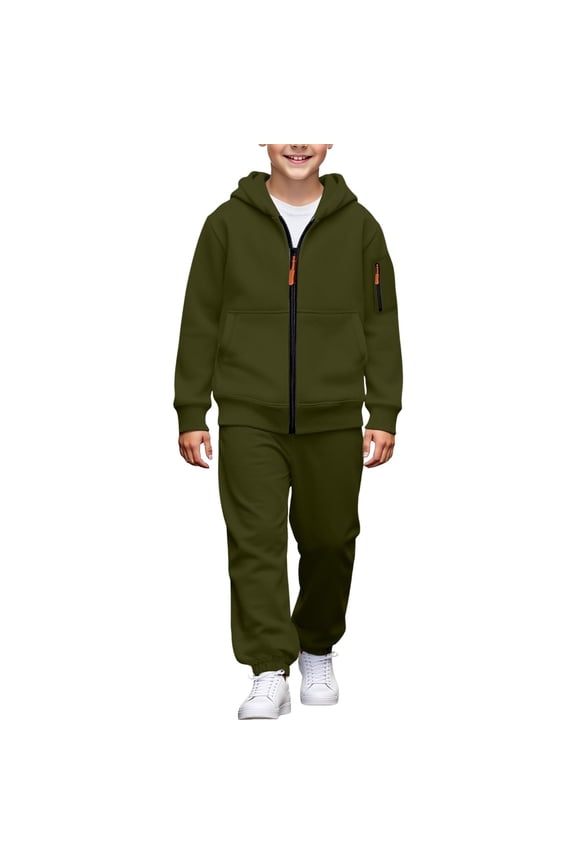 Boys Tracksuit Set 2 Piece Zip Up Jacket Sweatshirt Jogger Pants Fleece Breathable Winter Athletic Casual Preppy Sweatsuit