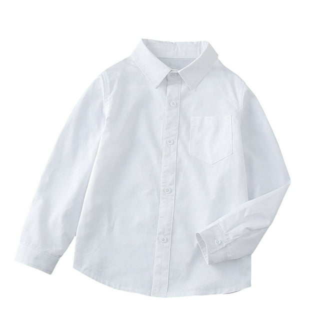 Ruyang Boys Unifo𝐫m School Poplin Shirts Solid Color Long Sleeve Button Down Shirt Spring Hawaiian Beach Cardigan
