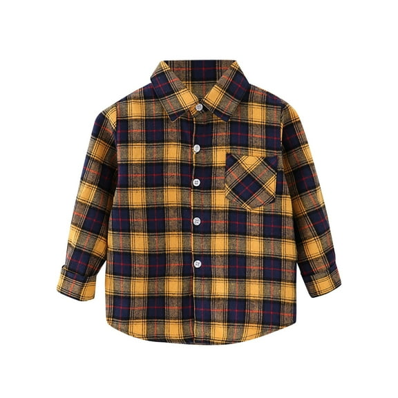 Ruyang Boys Yellow Plaid Flannel Shirt Long Sleeve Button Down Shirts with Pocket Lightweight Jacket Spring Cardigan
