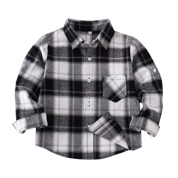 Ruyang Buffalo Plaid Shackets for Kids Flannel Shirts Jackets Boys Girls Button Down Lapel Neck Cozy Blouse Tops Spring