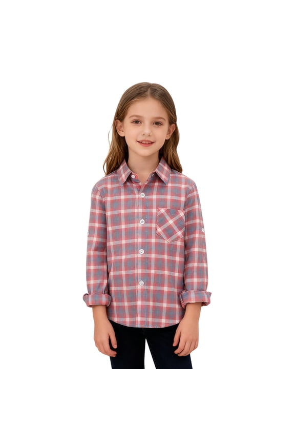 Buffalo Plaid Shackets for Kids Flannel Shirts Jackets Boys Girls Button Down Lapel Neck Cozy Blouse Tops Spring