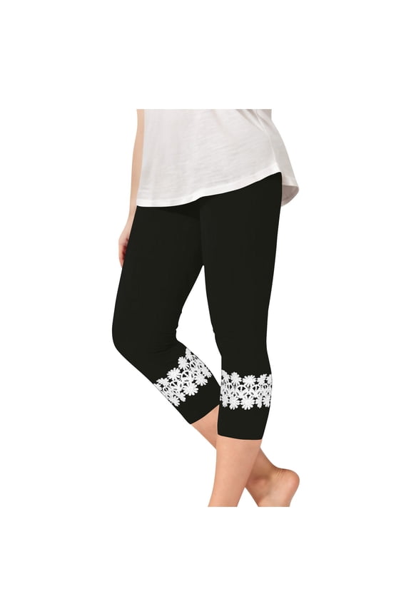Capri Leggings for Girls Lace Trim Stretchy High Waisted Yoga Cropped Tights Summer Kids Lightweight Dance Pants