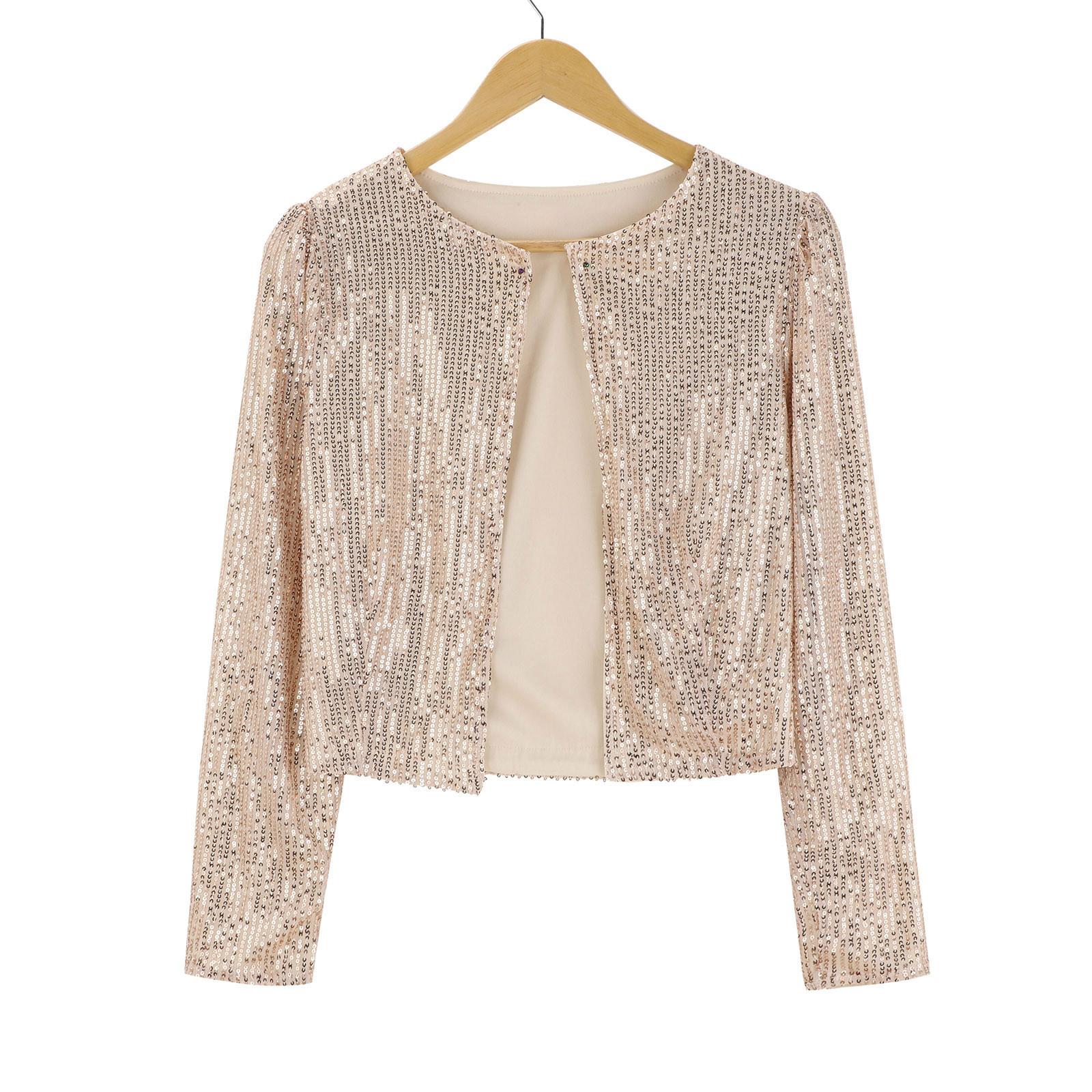 Sequin Open-Front Long Sleeve Cardigan