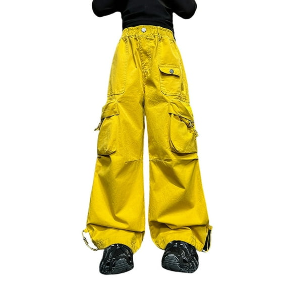 Ruyang Cargo Pants for Girl Kids Casual Hip Hop Jogger Pants Loose Y2k Cargo Pants Multiple Pocket Trousers Streetwear