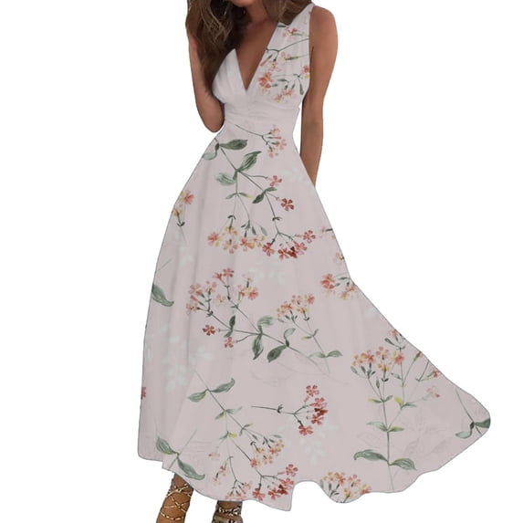 Ruyang Casual Dresses for Women, 2024 Womens Summer Wrap V Neck Sleeveless Maxi Dress,Trendy Boho Floral Dress Beach Sundress