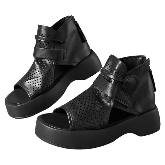 Ruyang Casual Elastic Buckle Flat Roman Shoes Summer Fashion Women's Thick Bottom Sandals Two Strap Heeled Sandals Women