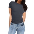 thumbnail image 1 of Ruyang Casual T Shirt for Women, Women's Basic Tops Solid Color Short Sleeve Crewneck Shirt Slim Fit T-Shirt Streetwear, 1 of 5