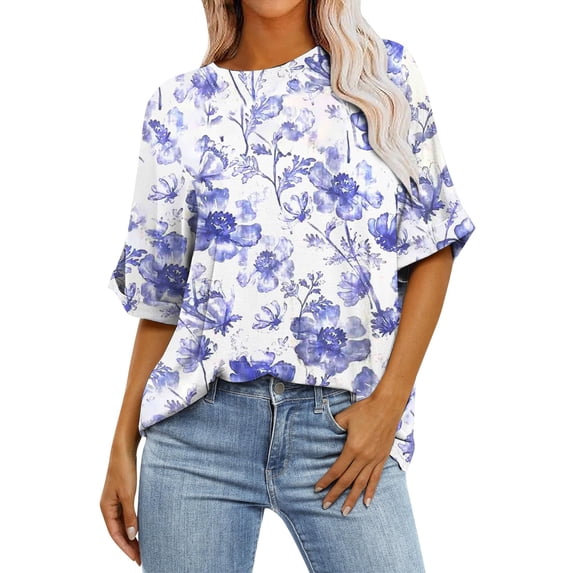 Ruyang Casual Tops Women's Oversized T Shirts Short Sleeve Crewneck Summer Tops Casual Loose Basic Tee Shirts 2024 Trendy Clothes