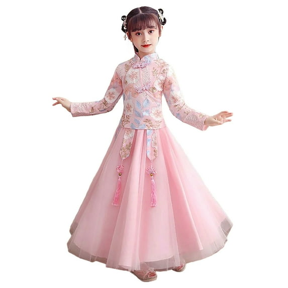 Ruyang Chinese Princess Dress Clothes for Girls Kids Tang Dynasty Traditional Floral Embroidery Vintage Fairy Dress