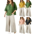 thumbnail image 1 of Ruyang Cotton Linen Set for Teen Girls 2 Piece Embroidered Shirts Baggy High Waist Wide Leg Pants Y2K Aesthetic Outfits, 1 of 9