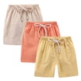 thumbnail image 1 of Ruyang Cotton Linen Shorts for Kids Boys Girls Elastic Waist Straight Leg Drawstring Shorts Summer Solid Athletic Jogger Shorts 3 Pack, 1 of 4