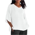 thumbnail image 1 of Ruyang Cotton Linen Tops Womens Collared V Neck 3/4 Sleeve Shirts Business Casual Tops Loose Work Blouses Women Casual Tee Tops, 1 of 4