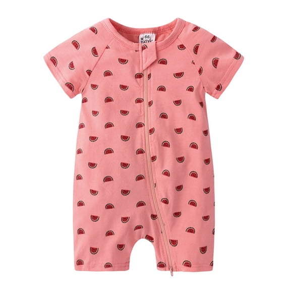 Ruyang Cotton Rompers for Baby Girls Boys Cute Print Zipper Short Sleeve Bodysuits Summer Outdoor Casual Active Jumpsuit