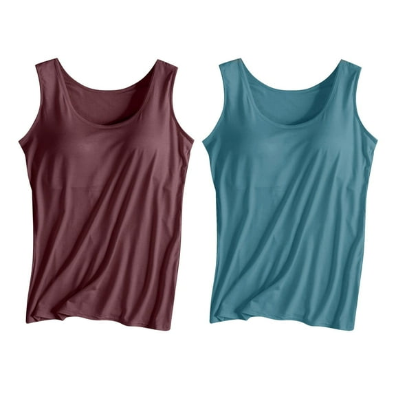 Ruyang Cotton Shelf Bra Camisoles Top for Women Sleeveless Basic Solid Camisole V Neck Camisole With Built In Padded Bra Vest