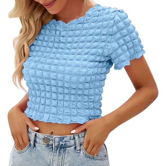 Ruyang Crop Tops for Women, Women's Summer Cropped T Shirt Street Popcorn Open Navel Short Sleeved Top Womens Hiking