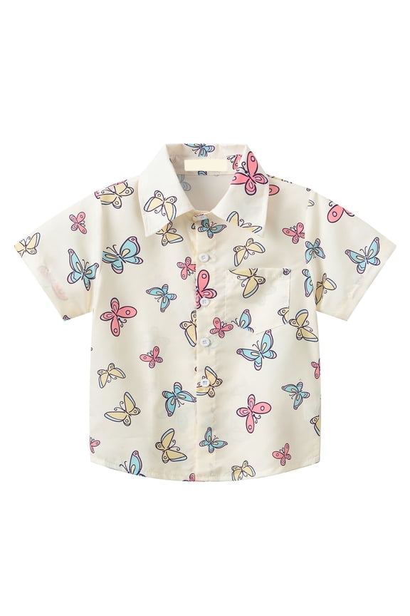 Cute Hawaiian Shirts for Toddler Baby Girls, Short Sleeve Summer Casual Beach Holiday Vacation Clothes with Button