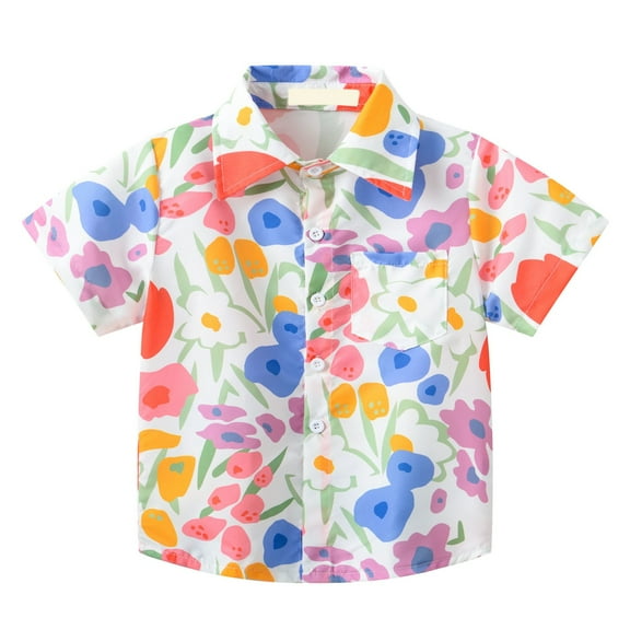 Ruyang Cute Hawaiian Shirts for Toddler Baby Girls, Short Sleeve Summer Casual Beach Holiday Vacation Clothes with Button