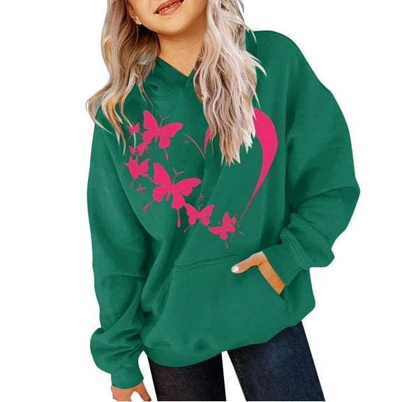 Ruyang Cute Heart Butterfly Hoodies for Teen Girls Oversized Pullover Hoodies Long Sleeve Fall Winter Hooded Sweatshirts