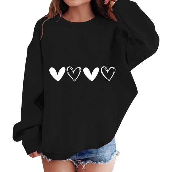Ruyang Cute Preppy Sweatshirts for Teens Girls Heart Graphic Oversized Sweatshirts Fall Winter Long Sleeve Pullover Tops
