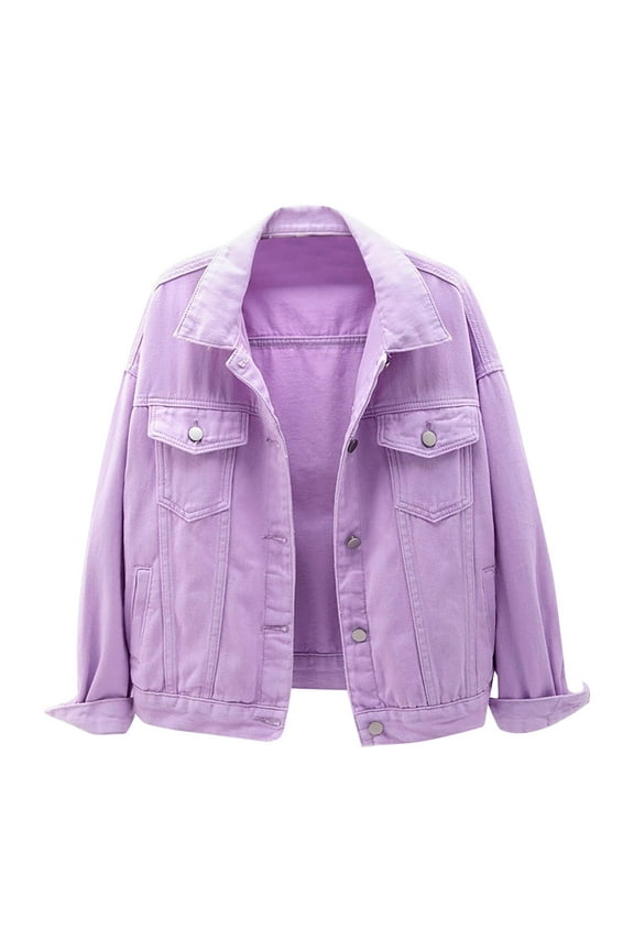 Denim Jacket for Women 2024 Women's Colorful Plus Size Denim Jacket Short Baggy Top Casual Long Sleeve